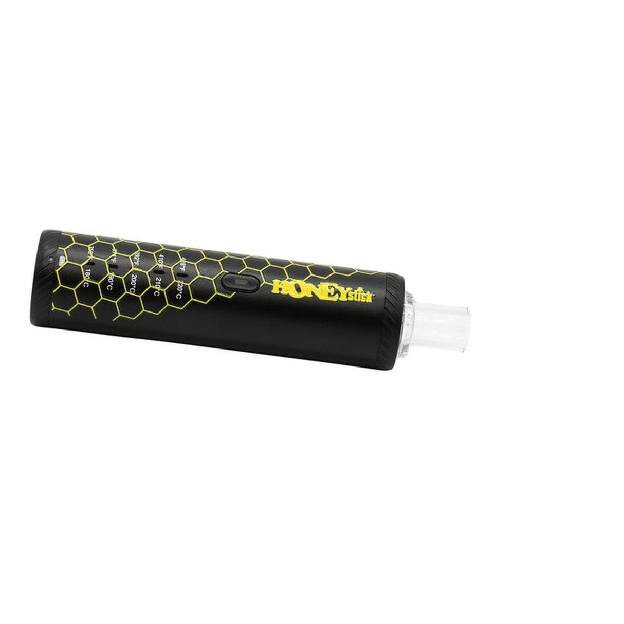 HRB Premium Dry Herb Vaporizer with black and yellow design, featuring a ceramic chamber and multiple mouthpiece options for tailored vaping experiences.