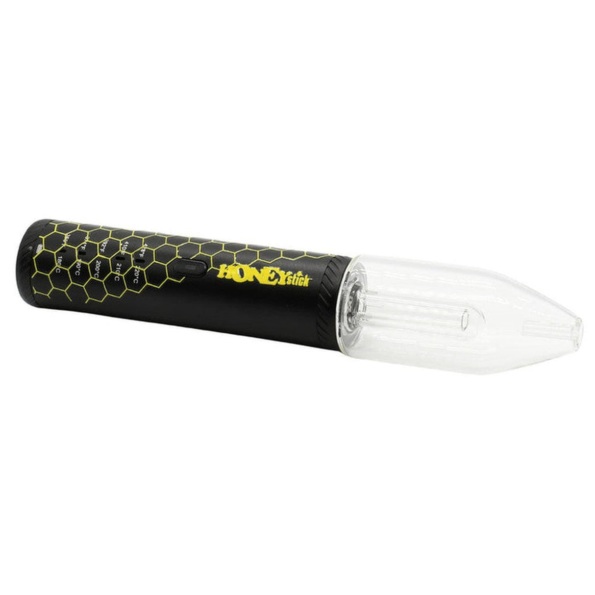 HRB Premium Dry Herb Vaporizer with black and yellow tube, featuring a spacious ceramic chamber for rapid heating and multiple mouthpiece options for tailored vaping experiences.