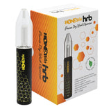 HRB Premium Dry Herb Vaporizer with black and yellow packaging, showcasing a sleek design and multiple mouthpiece options for versatile vaping experiences.