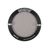 Grinder Screen - 60 Mesh Stainless Steel with black round design and silver accents, featuring a customizable mesh for precise grinding and pollen sifting.