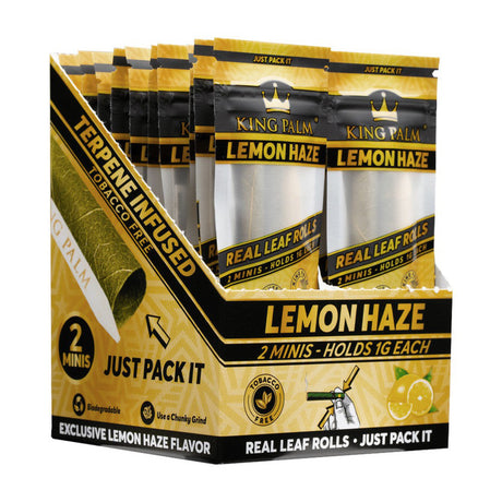 Mini Pre Rolled Cones - 2 pack - 20 units - Lemon Haze Flavoured, featuring packaging with lemon imagery, highlighting terpene-filled flavor capsules for enhanced smoking experience.