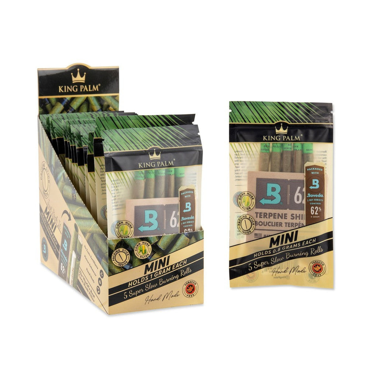 Mini Pre-Rolled Cones (5 pack) - Carton of 15, displayed in packaging, showcasing ready-to-fill Cordia leaf cones for a smooth smoking experience.