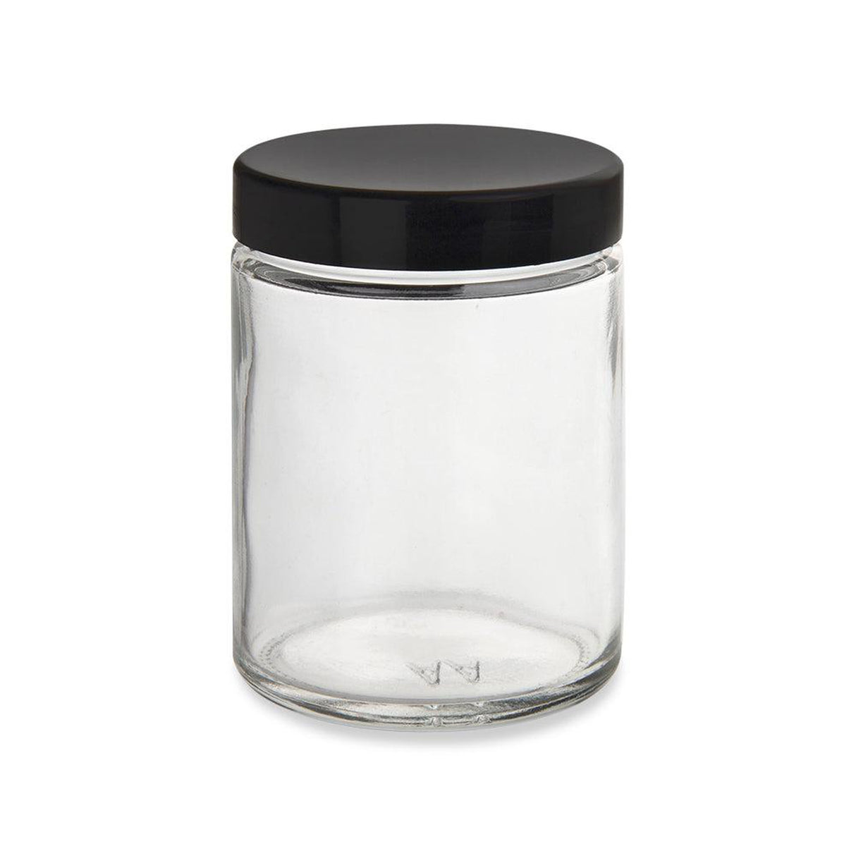 Clear Glass Jar w/ Black Lid - 4oz, featuring a screw-on airtight design, ideal for elegant display and secure storage of concentrates.