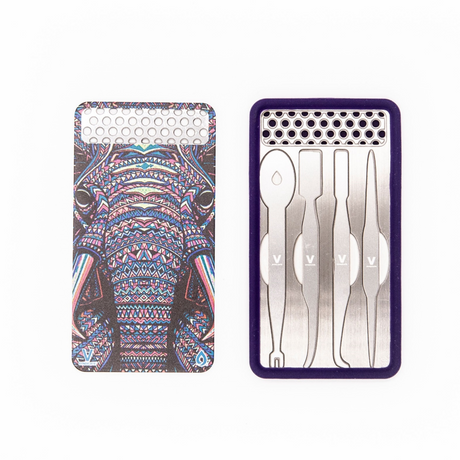 Regular Dabit Card - Elephant, featuring a set of tweezers in a case, compact design with magnetic attachments for portable dabbing convenience.