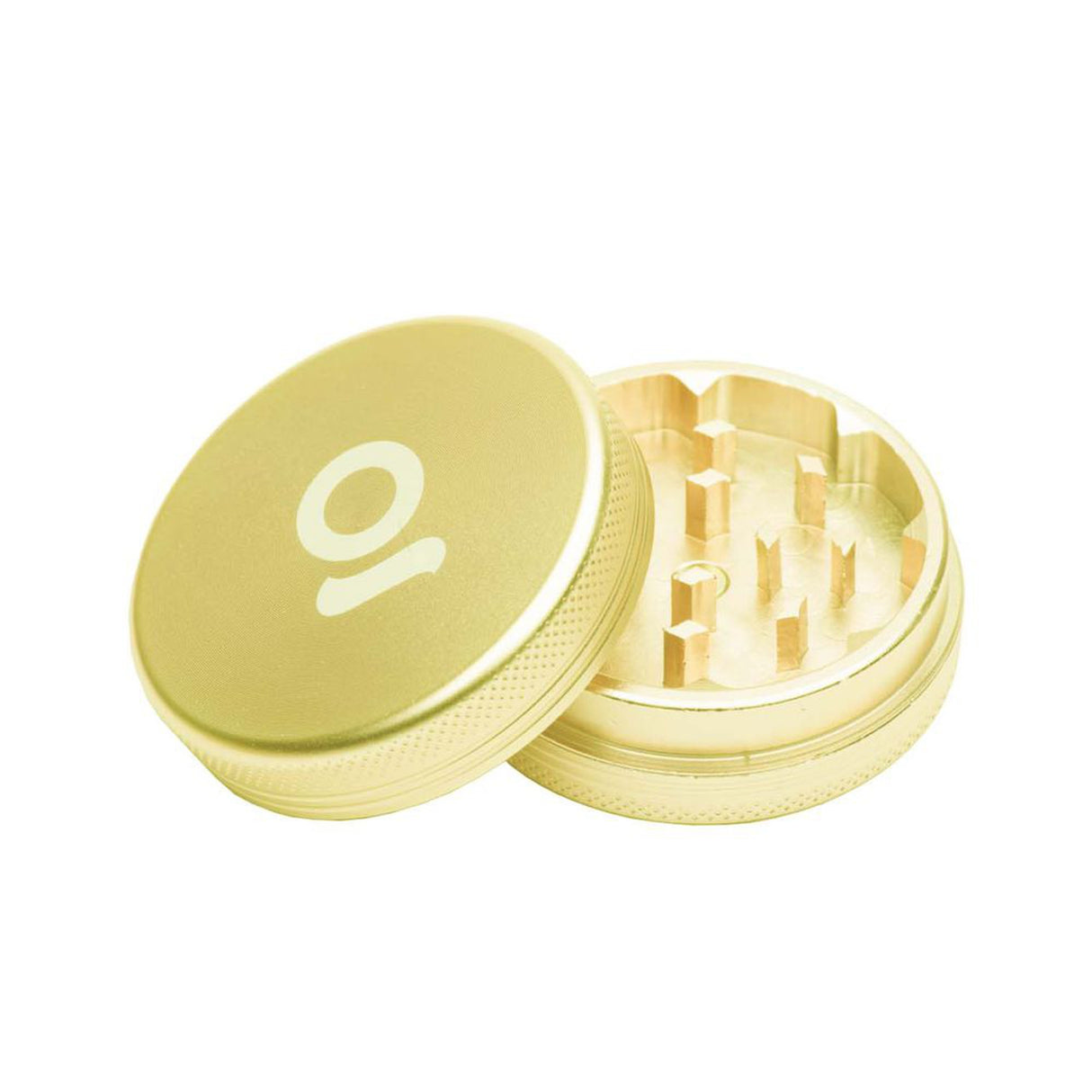 2pcs Metal 2 Magnetic Grinder, featuring a gold metal body with a white logo, precision-engineered teeth, and a compact, durable design for efficient herb grinding.