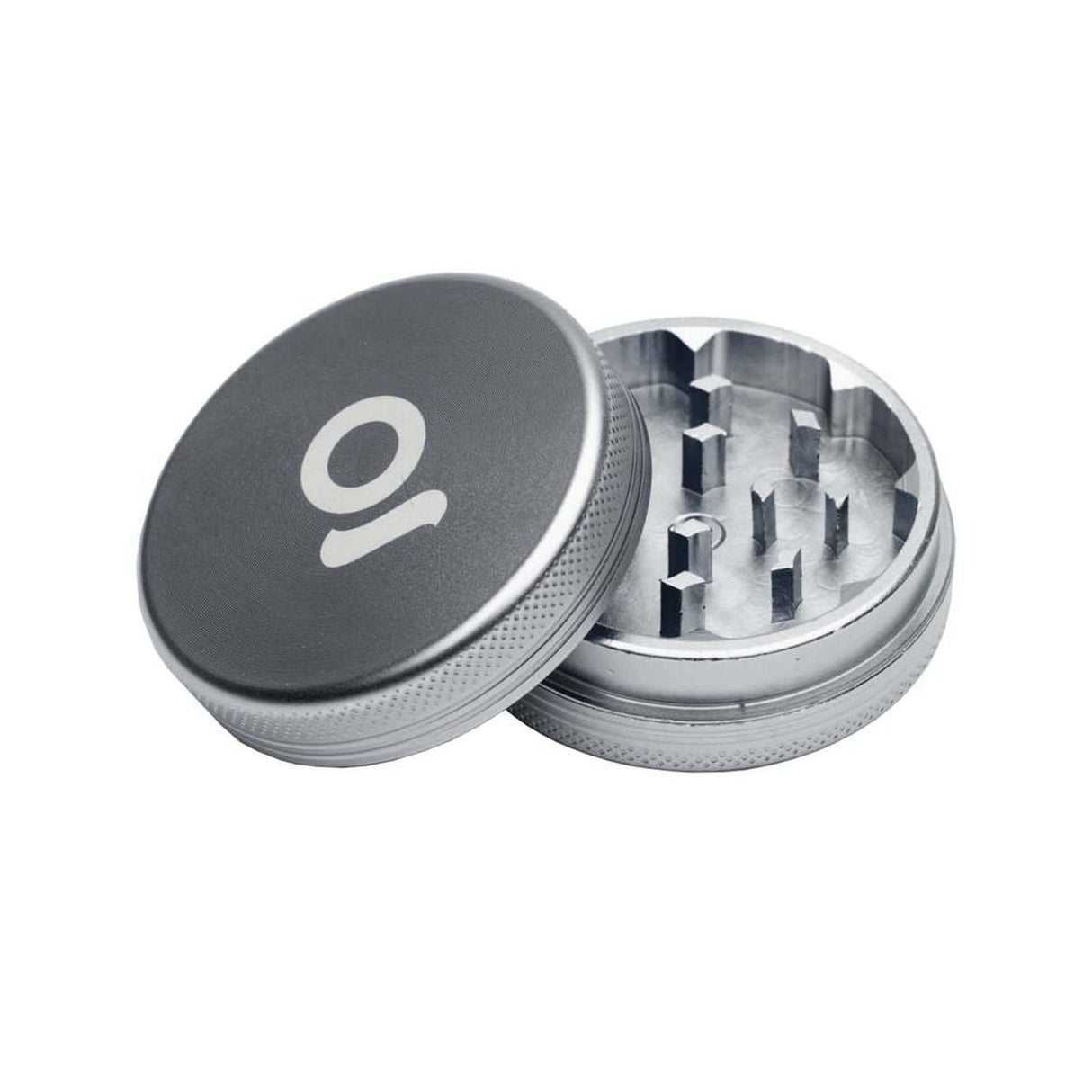 2pcs Metal 2 Magnetic Grinder, featuring a robust aircraft-grade aluminum build with a white logo, round design, and precision-engineered 26 triangular teeth for optimal herb grinding.