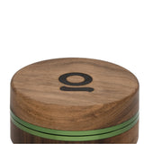 2pcs Metal 3 Magnetic Grinder: Round wooden container with green band, highlighting its deep chambers and durable design for efficient herb grinding.