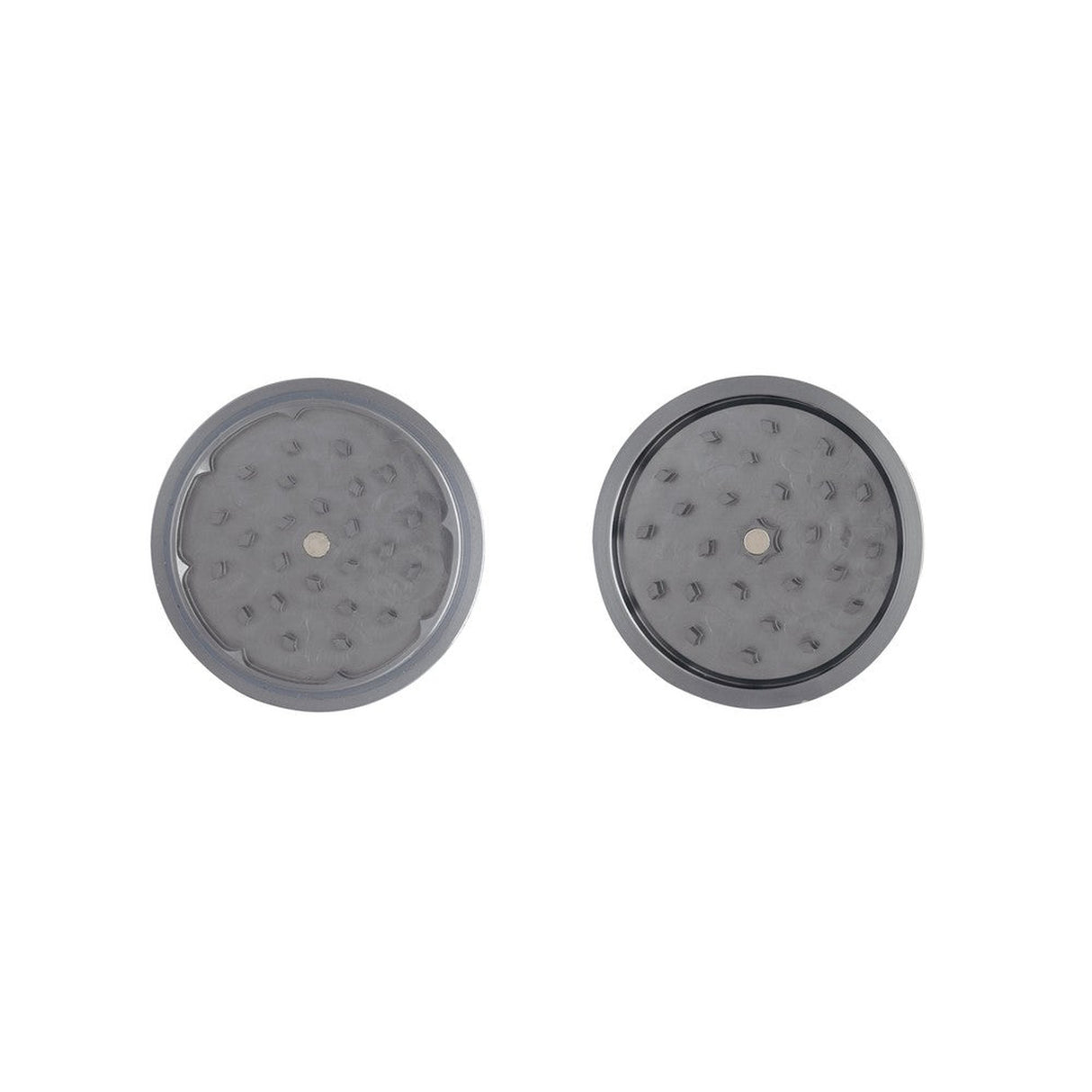 2pcs Metal 3 Magnetic Grinder close-up, featuring a circular metal surface with holes, showcasing its durable design and efficiency for herb grinding.