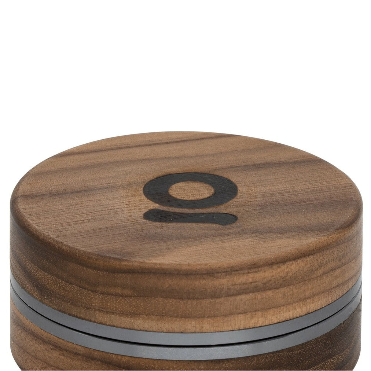 2pcs Metal 3 Magnetic Grinder, featuring a round wooden container with a black and grey logo, designed for efficient, portable herb grinding and storage.