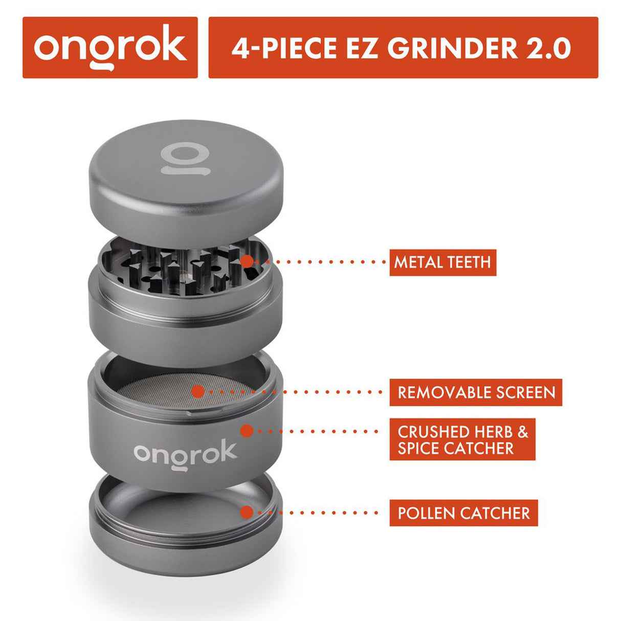 4pcs Aluminum 2.6 EZ Grinder featuring durable metal construction, triangular teeth for efficient grinding, and deep chambers for storage. Ideal for portable herb grinding.