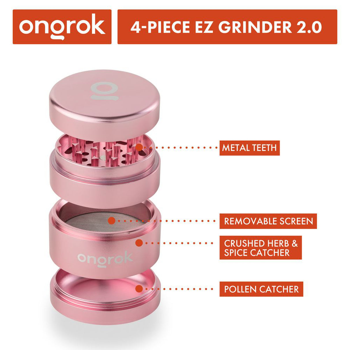 4pcs Aluminum 2.6 EZ Grinder, featuring triangular teeth, deep chambers for herb storage, and a magnetic lid for secure closure, enhancing convenience and durability.