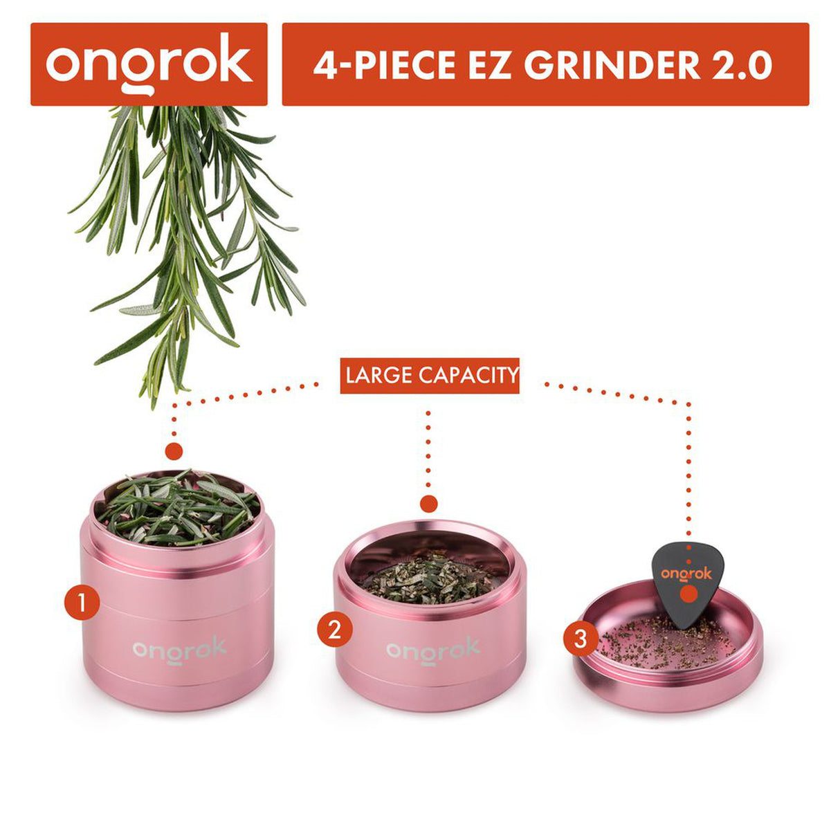 4pcs Aluminum 2.6 EZ Grinder with precision triangular teeth, deep storage chambers, and a quarter-turn locking function for efficient herb grinding and storage.