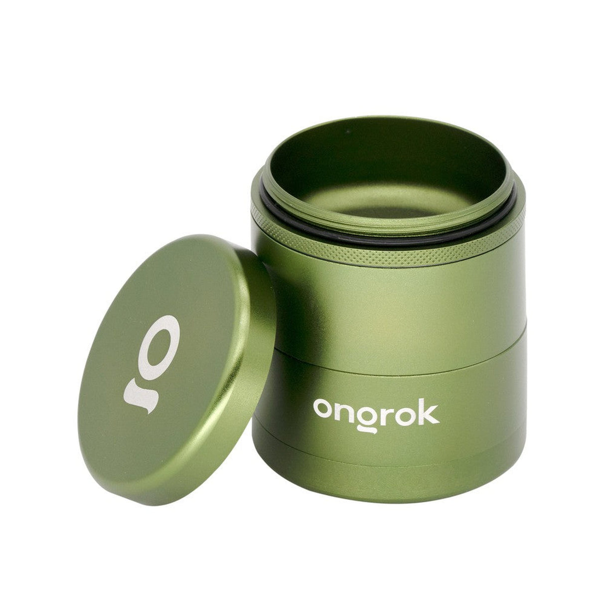 5pcs Aluminum 3 Flower Petal Toothless Grinder with Storage, featuring a green circular design, lid, and multi-chamber construction for efficient herb grinding.