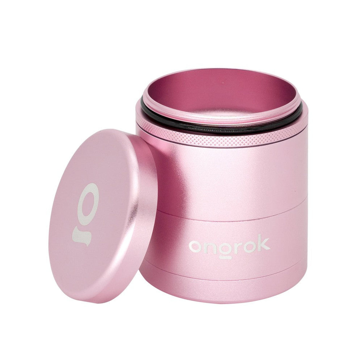 5pcs Aluminum 3 Flower Petal Toothless Grinder with Storage, featuring a pink cylindrical design and lid, ideal for efficient herb grinding and storage.