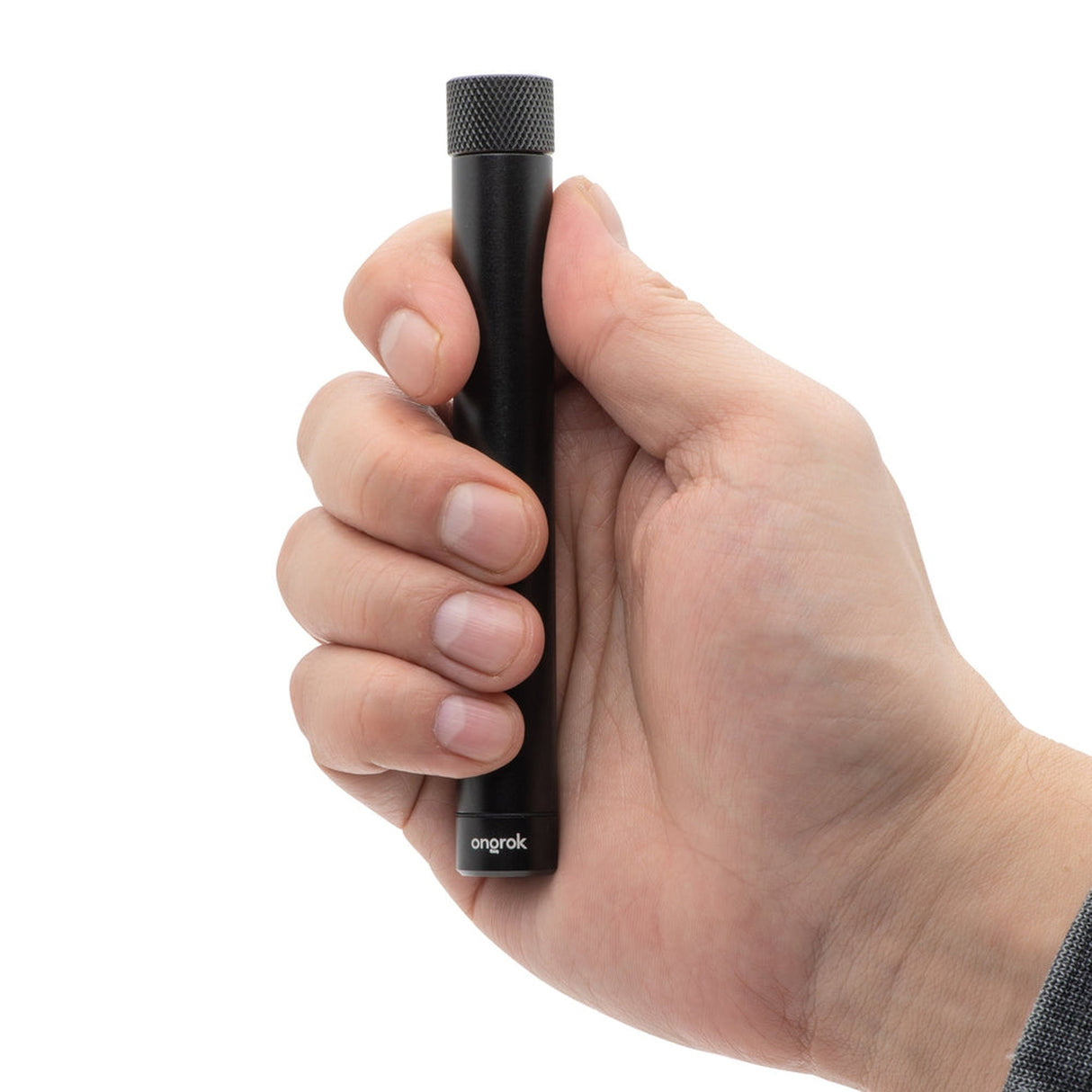 Hand holding the ONGROK Aluminum Doob Tube, a sleek, durable storage container for herbs with a friction-fit cap for easy access.