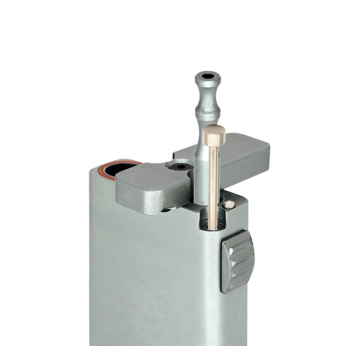 Aluminum Dugout & One Hitter with a silver finish, featuring a compact metal pipe and magnetic poker tool for convenient and durable smoking sessions.