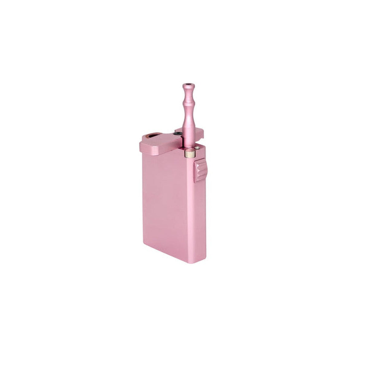 Aluminum Dugout & One Hitter with pink pipe and cigarette case, featuring a compact design for portable convenience and secure herb storage.