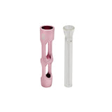 Aluminum & Glass Chillum One Hitter, featuring a sleek cylindrical design with a glass interior, ideal for discreet, portable use and easy maintenance.