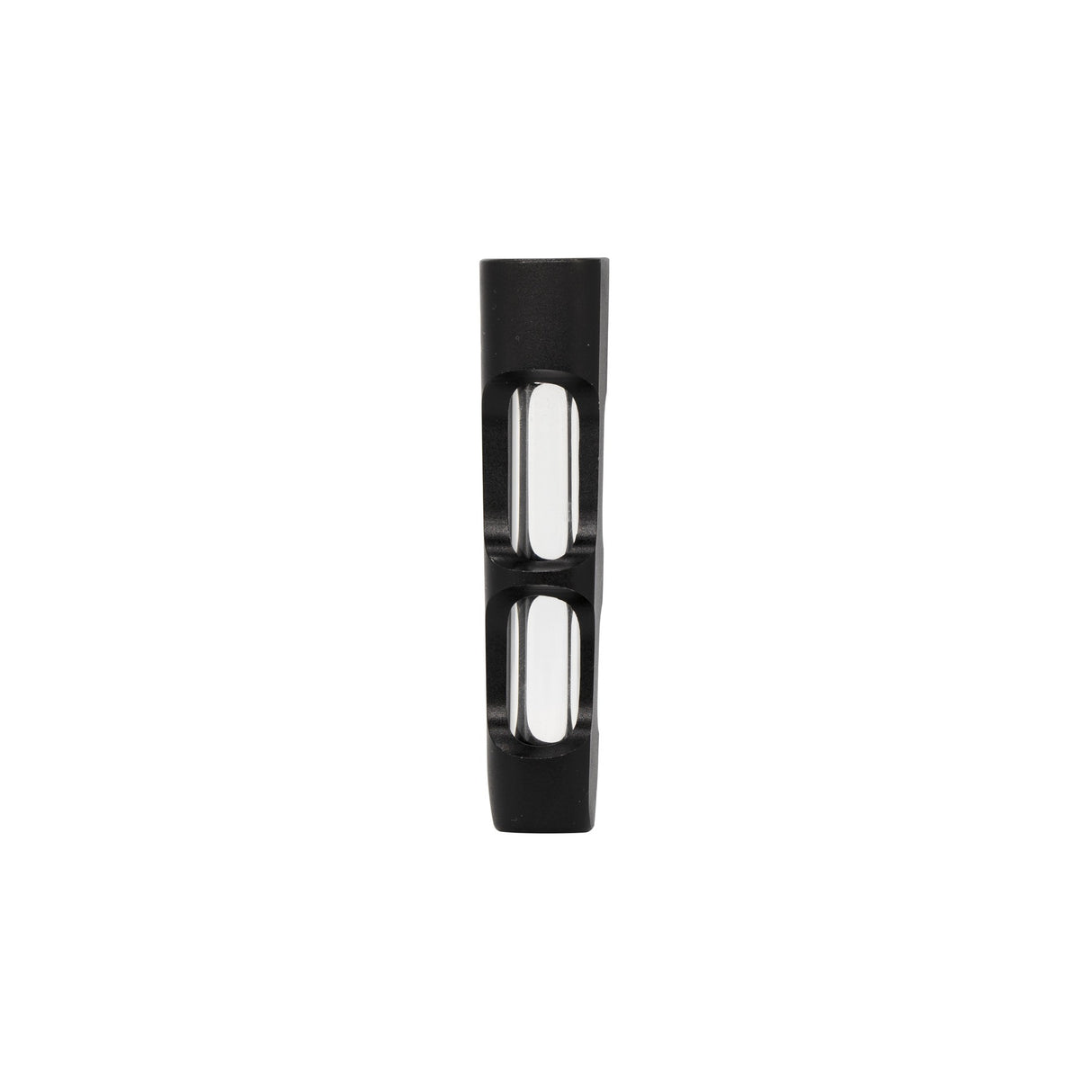 Aluminum & Glass Chillum One Hitter with a sleek, black anodized aluminum body and enclosed glass tube, perfect for portable and discreet smoking.