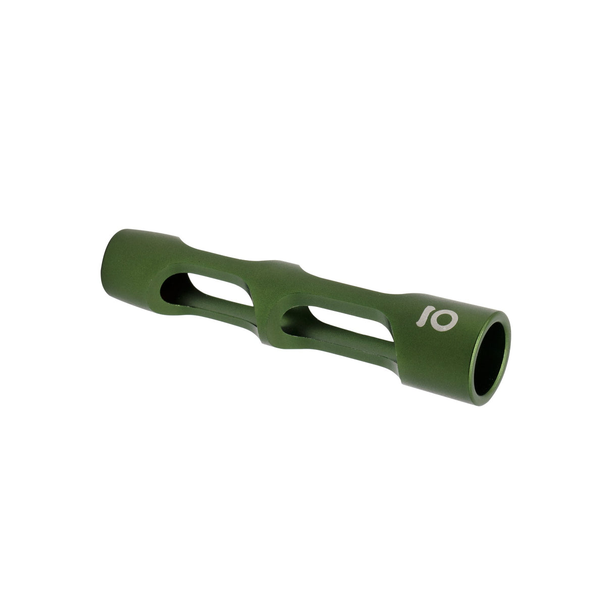 Aluminum & Glass Chillum One Hitter: Green anodized aluminum pipe with holes, featuring a compact, durable design for portable smoking.