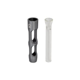 Aluminum & Glass Chillum One Hitter, close-up of sleek, durable aluminum body housing a removable glass chillum for portable, discreet smoking.