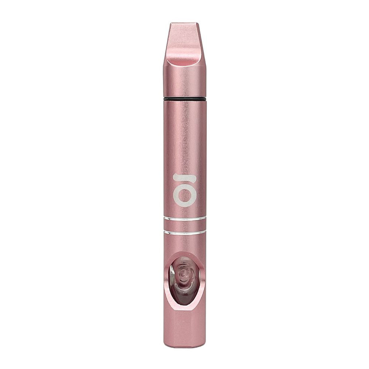 Aluminum Hash Pipe with a sleek cylindrical design, featuring a white logo on a pink body, crafted for durability and a pure smoking experience.