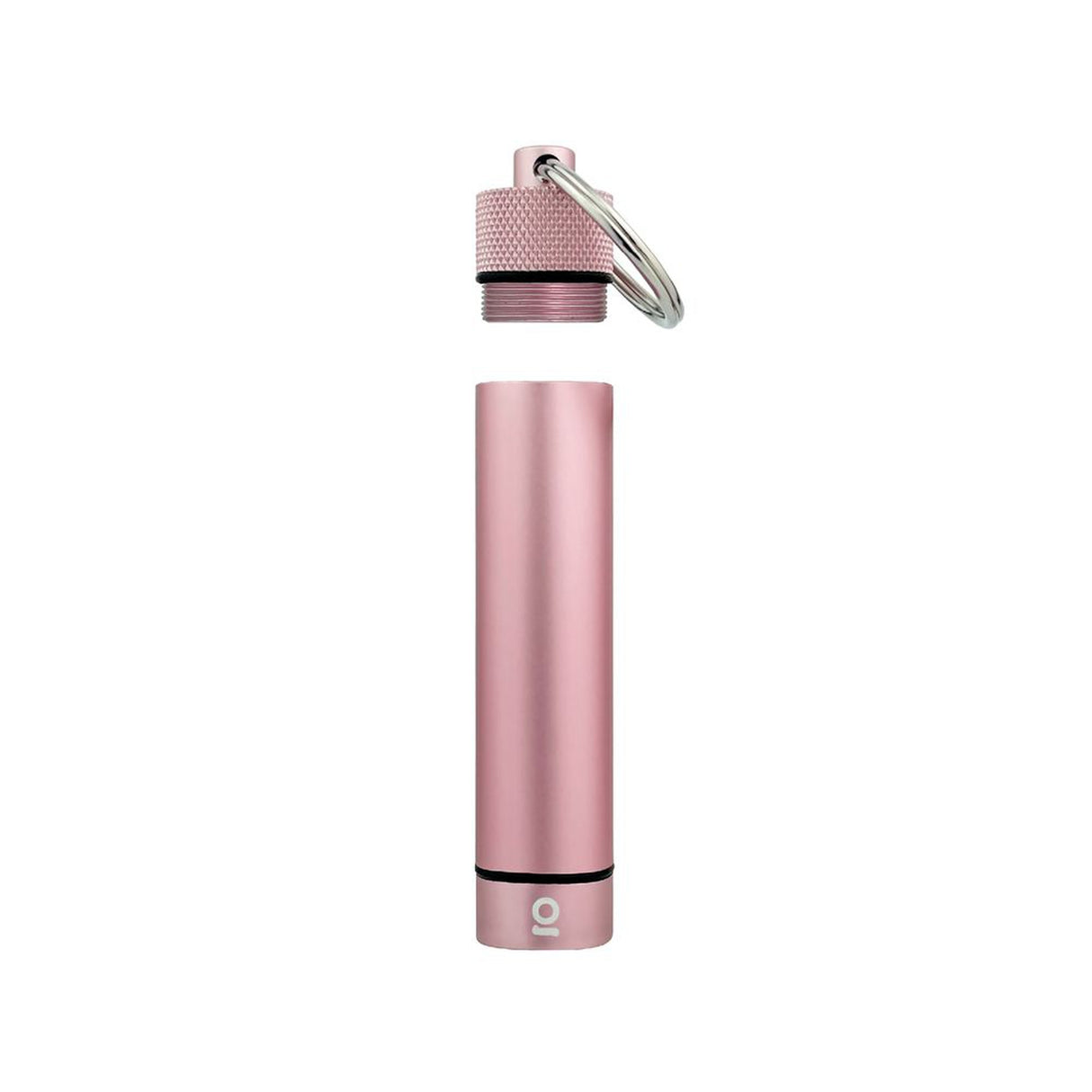 Aluminum Smell-Proof Storage Keychain, a pink cylindrical storage solution with keychain attachment, designed for discreetly carrying consumables securely and odor-free.