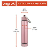 Aluminum Smell-Proof Storage Keychain, cylindrical design, compact, with measurements; ideal for storing consumables discreetly and securely.