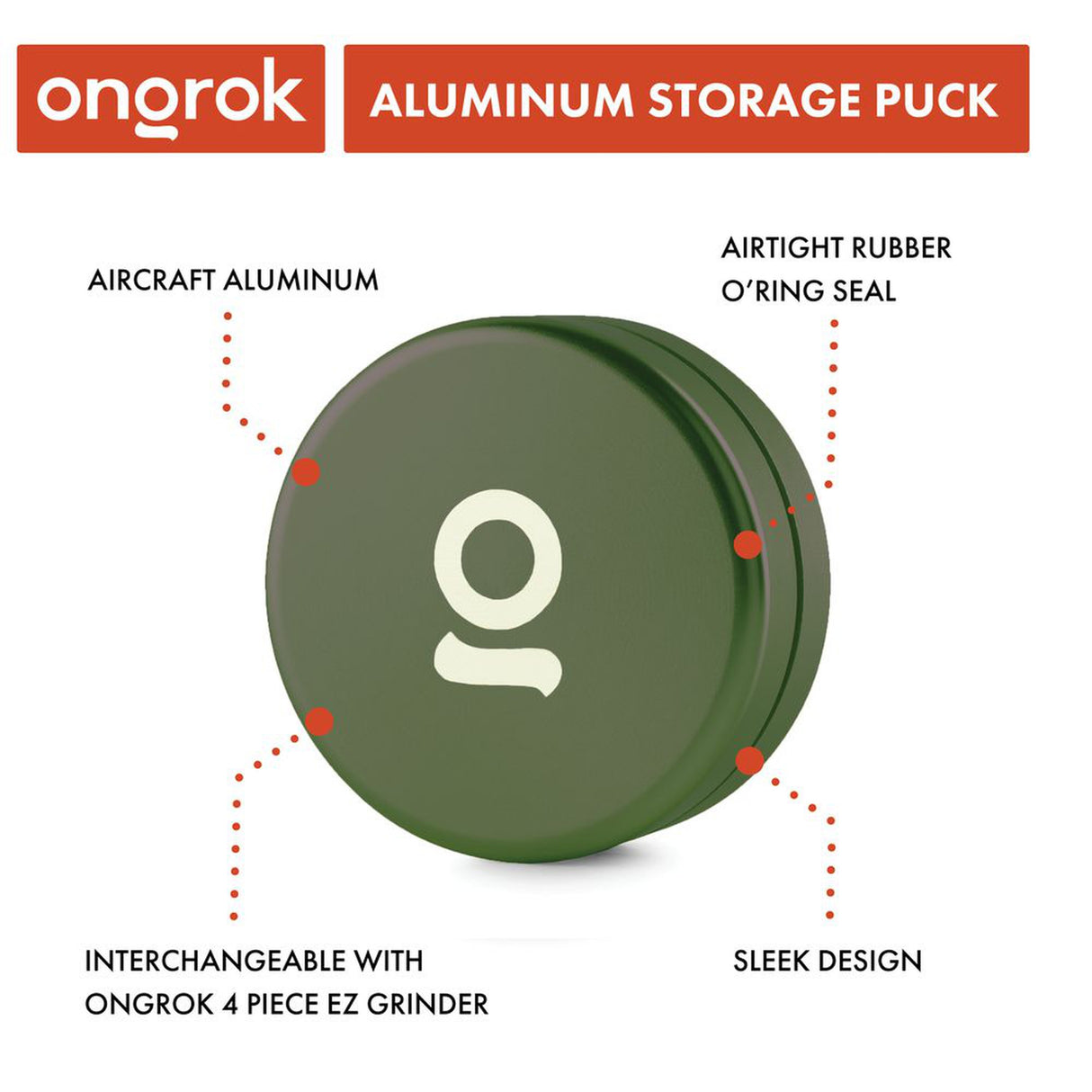 Aluminum Storage Puck, compact and airtight with a rubber o-ring seal, designed for discreet storage and compatible with Ongrok EZ Grinder.