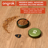 Aluminum Storage Puck with green cap, shown with airtight seal, ideal for discreet, on-the-go storage. Compatible with Ongrok 4 Piece EZ Grinder.