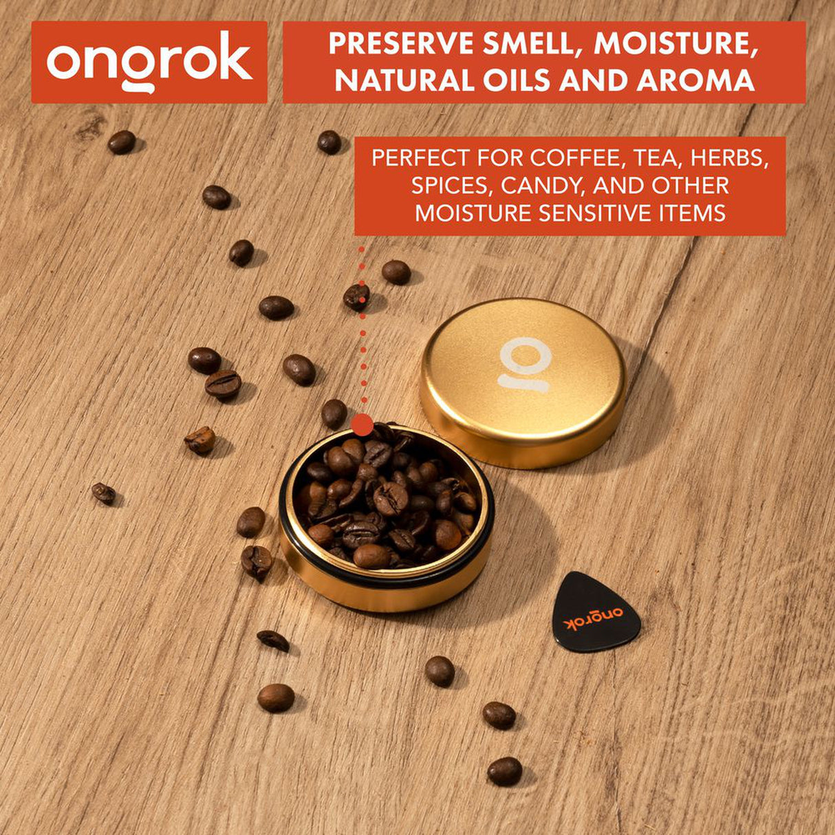 Aluminum Storage Puck, a sleek, pocket-sized container, shown open with coffee beans inside, highlighting its airtight seal and durable design for discreet storage.