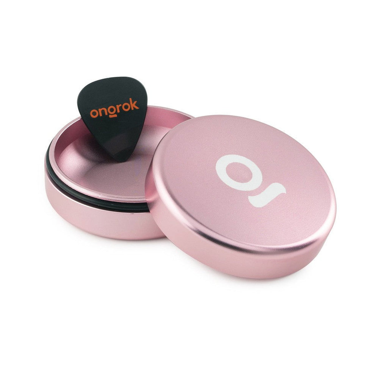 Aluminum Storage Puck, a compact, durable container with a black guitar pick inside, ideal for discreetly storing small items with an airtight seal.