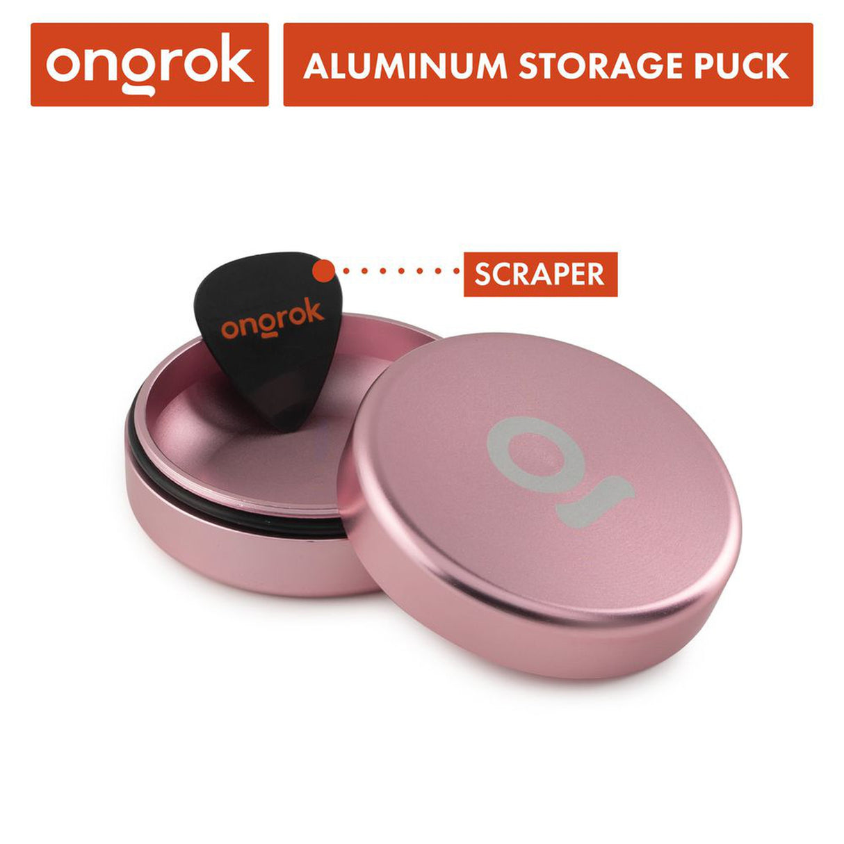 Aluminum Storage Puck with a black guitar pick inside, featuring an airtight seal for discrete storage. Compatible with Ongrok 4 Piece EZ Grinder.