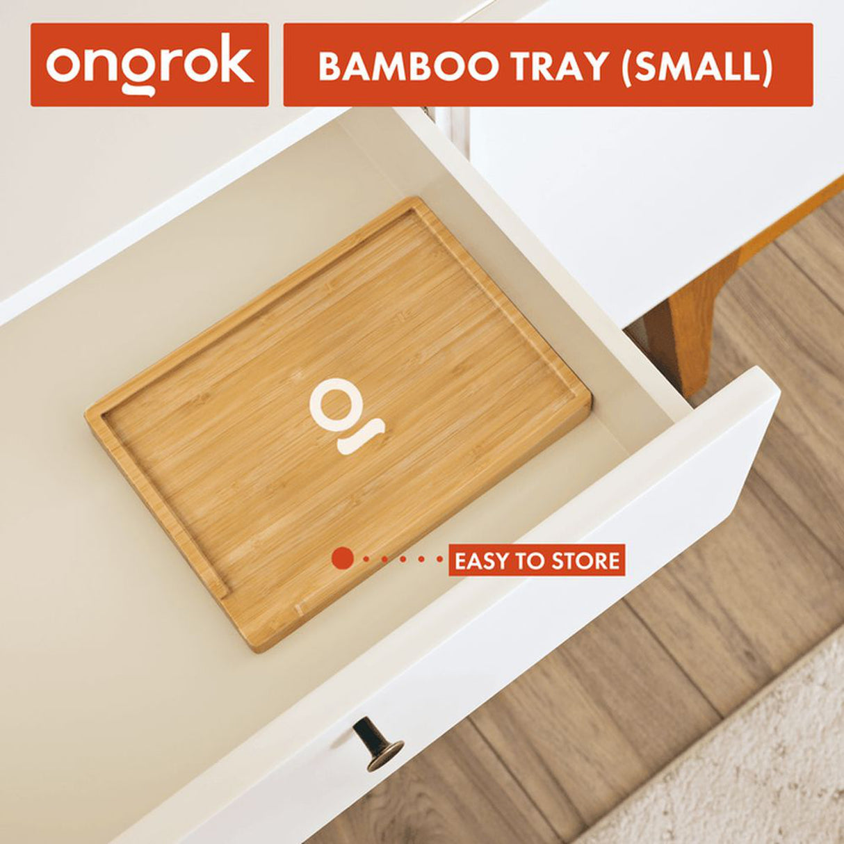 Bamboo Wood Tray - Small: A natural bamboo tray with a simple design, featuring minimalist compartments and a logo, ideal for organization and versatile use.