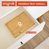 Bamboo Wood Tray - Small: A natural bamboo tray with a simple design, featuring minimalist compartments and a logo, ideal for organization and versatile use.