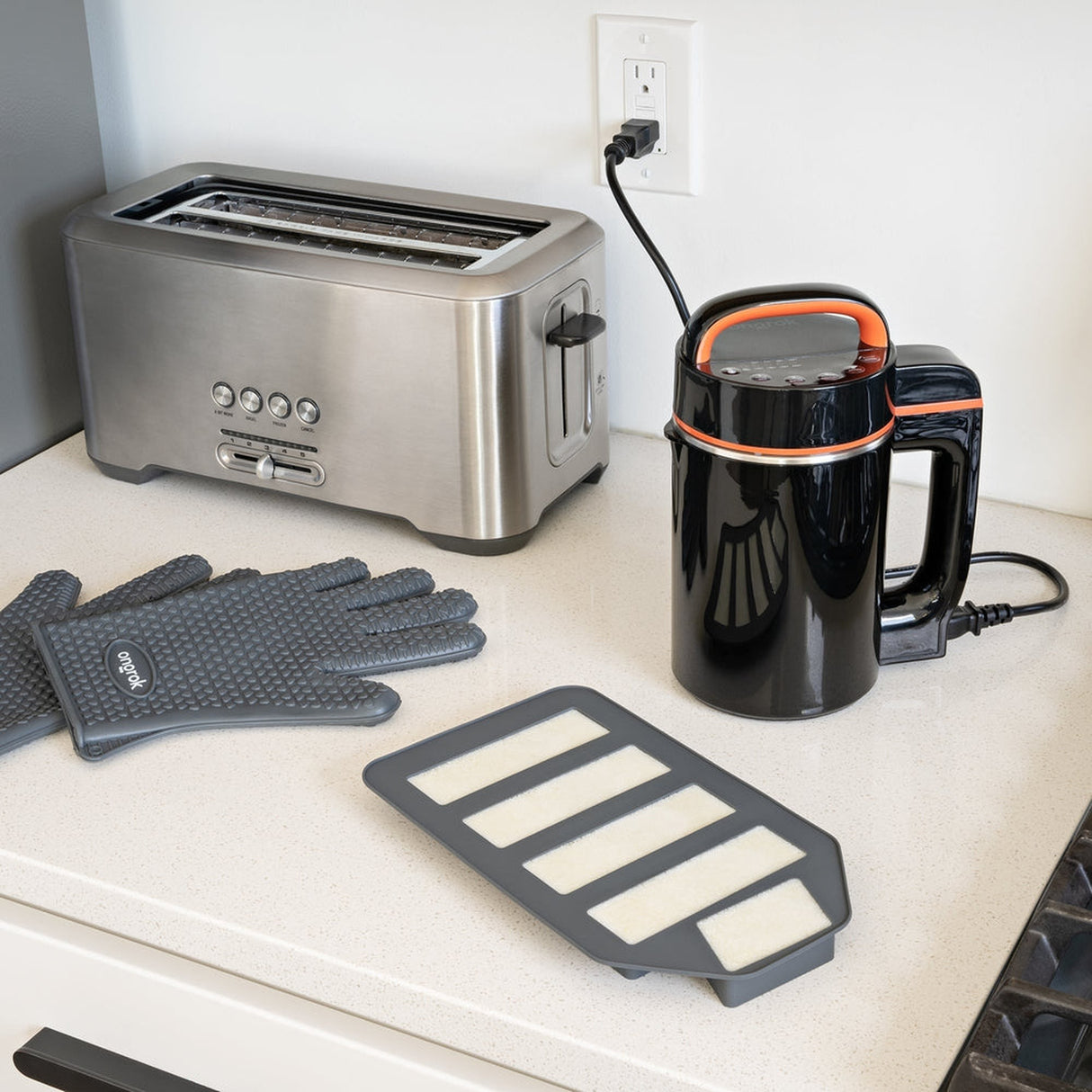 Botanical Infuser Kit - Small on a counter with a silver toaster and black oven gloves, ideal for precise, small-batch infusions.