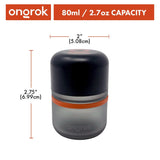 Child Proof Storage Jar 80ml - 6 Pack, featuring black and silver containers with orange bands, designed for secure, organized herb storage with child-resistant lids.