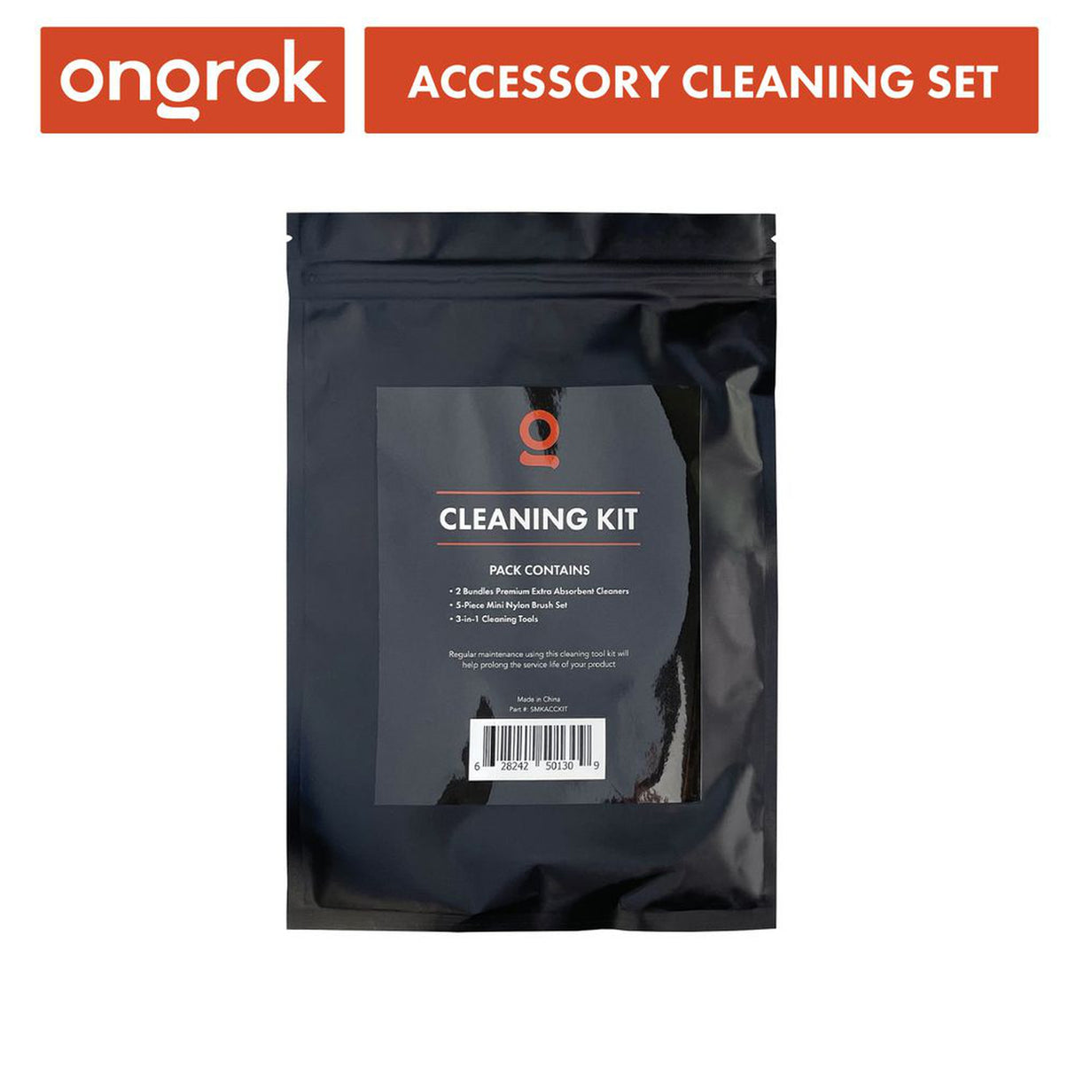 Mini Accessory Cleaning Brush Set with labeled black bag, featuring pipe cleaners, nylon brushes, and a tamper tool for efficient accessory maintenance.