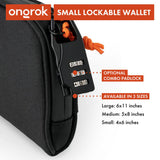 Smell Proof Water-Resistant Wallet with combination lock, featuring durable design and compartments for secure organization, shown in close-up with lock detail.