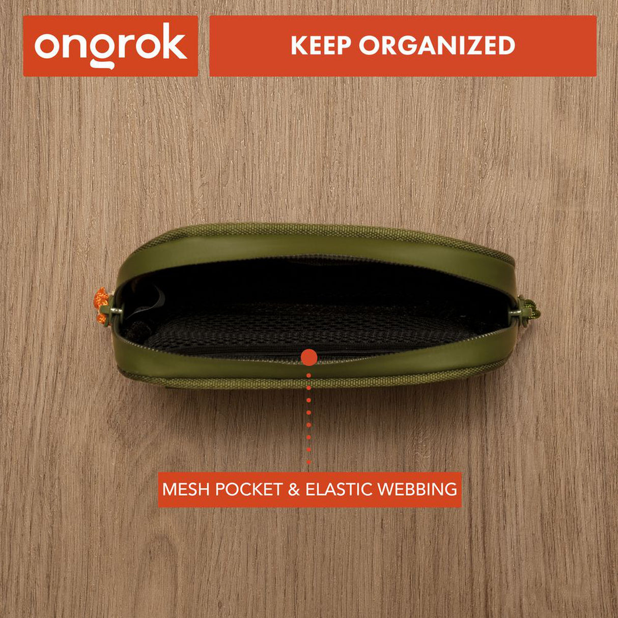 Smell Proof Water-Resistant Wallet on a wood surface, showcasing a close-up of its waterproof zipper and durable design with secure compartments.