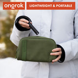 Person holding Smell Proof Water-Resistant Wallet with elastic webbing and compartments, showcasing its compact, durable design and secure zipper closure.