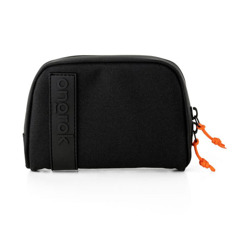 Smell Proof Water-Resistant Wallet with orange string and logo, shown with compartments and a knot detail, designed for secure organization and odor protection.