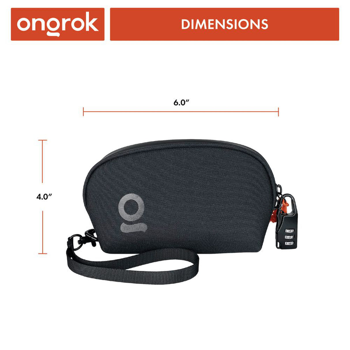 Smell Proof Water-Resistant Wrist Bag - Black with detachable strap, keychain, and combo lock, features a mesh pocket for organizing essentials.