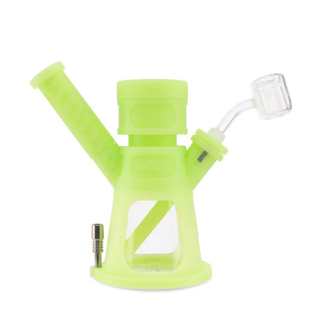 6.5 Hyborg Silicone Bong, Dab Rig & Dab Straw features a green plastic build with a clear tube, showcasing a futuristic, multi-functional design for versatile use.