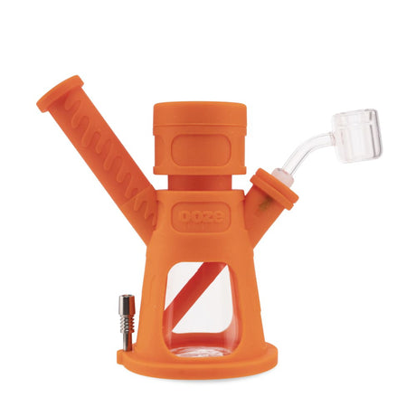 6.5 Hyborg Silicone Bong, Dab Rig & Dab Straw with a clear glass tube, orange silicone base, and versatile attachments for various smoking functions.