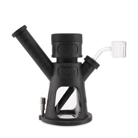 6.5 Hyborg Silicone Bong, Dab Rig & Dab Straw featuring a clear glass tube, sturdy black base, and versatile attachments for multiple smoking functions.