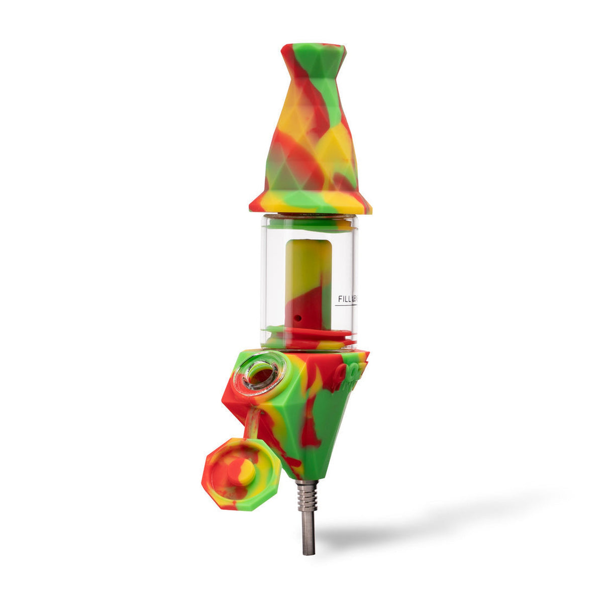 Bectar Silicone Bubbler & Dab Straw, featuring a geometric design with a tube, visible in packaging. Functions as both a water bubbler and dab straw.