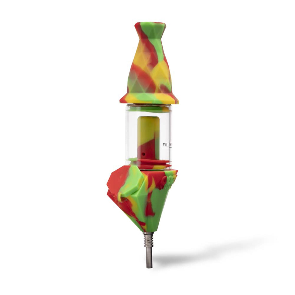 Bectar Silicone Bubbler & Dab Straw with metal tip, showcasing its unique geometric design and dual functionality as a water bubbler and dab straw.