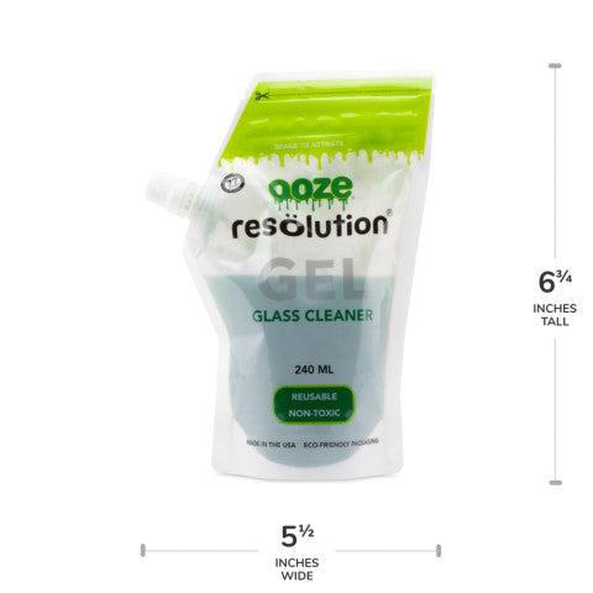 Resolution Gel Glass Cleaner - Green (240 ml) in a clear plastic bag with green label, designed for cleaning glassware effectively and safely.