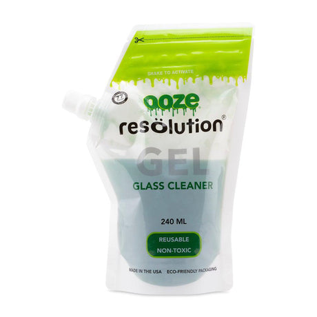 Resolution Gel Glass Cleaner - Green (240 ml) in a clear plastic bag with a green label, designed for effective, non-toxic cleaning of glassware.